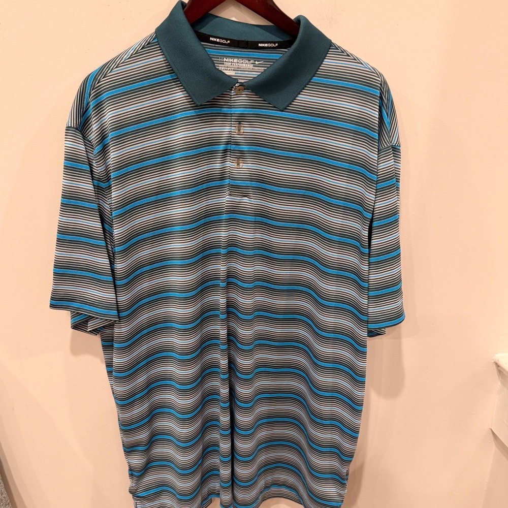 Nike Golf Tour Performance Dri-FIT Striped Polo Shirt Mens XL Blue Teal Ivy Hill